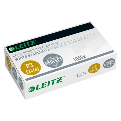 Image of Leitz Power Performance Staples P3 (24/6), 10 x 1000 Pieces, Galvanised, White, 55540000