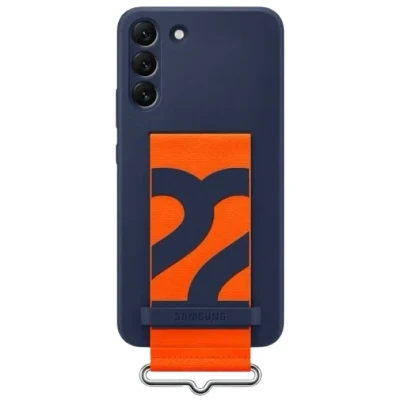 Image of Samsung Silicone Back Cover With Strap Blue Galaxy S22+