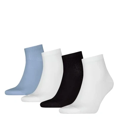 Image of Calvin Klein Underwear MEN Quarter Shadow LOGO 4 PACK Socks, Men&#039;s, Size: One Size, White/blue