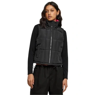 Image of Urban Classics Reversible Cropped Puffer Waistcoat, Women&#039;s, Size: 4XL, Black fuchsia