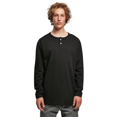 Image of Urban Classics Oversized Henley Longsleeve Long sleeved top, Men&#039;s, Size: Large, Black