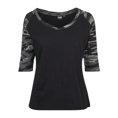 Image of Urban Classics Ladies 3/4 Contrast Raglan TEE Print Tshirt, Women&#039;s, Size: Small, Black/light grey