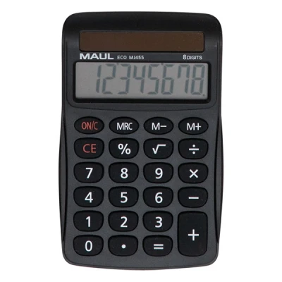 Image of MAUL Eco MJ 455 Calculator, Solar with 8 Digits Display, Sustainable Calculator Made of Recycled Plastic, Standard Functions, Blue Angel/uz116, Black