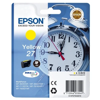 Image of Epson 27 Yellow Alarm Clock Genuine, DuraBrite Ultra Ink Cartridge, IND