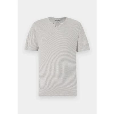 Image of JACK &amp; JONES Men&#039;s Jjesplit Neck Stripe Tee Ss Noos T Shirt, Cloud Dancer, L