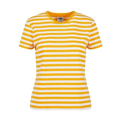 Image of Urban Classics Women&#039;s Ladies Regular Striped Tee T Shirt, White/Magicmango, 3XL