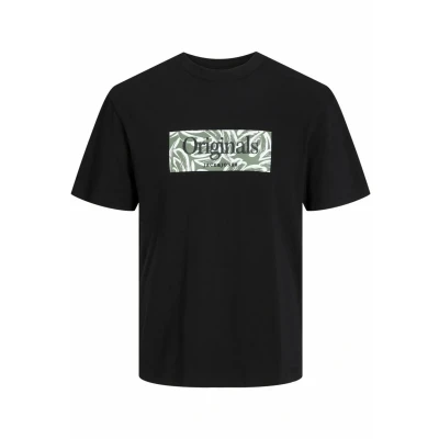 Image of JACK &amp; JONES Men&#039;s Jorlafayette Branding Tee Ss Crew Neck T Shirt, Black, XS