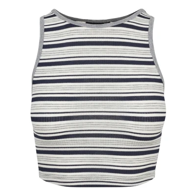 Image of Urban Classics Ladies RIB Stripe Cropped TOP Top, Women&#039;s, Size: XL, Navy/white/grey