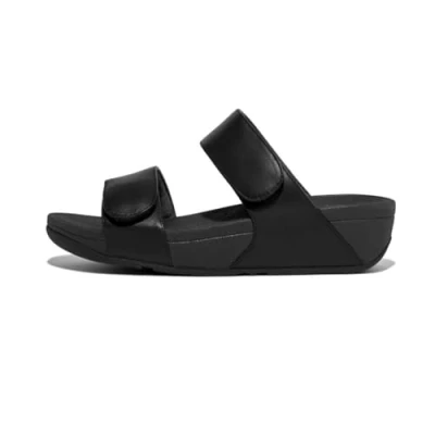 Image of Fitflop Women&#039;s Lulu Adjustable Leather Slides Sandal, All Black, 9 UK