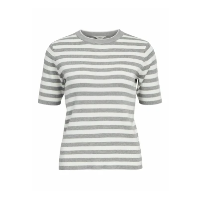 Image of Object Women&#039;s Objester S/S New Knit Pullover Noos Sweater, Light Grey Melange/Stripes: Cloud Dancer, S