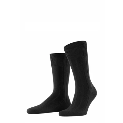 Image of FALKE Men&#039;s Lhasa Rib Socks Breathable Climate Regulating Odour Inhibiting Sustainable Wool Cashmere Reinforced Elegant Warming Flat Seam Pressure free Lace Plain Ribbed 1 Pair, Black