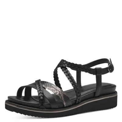 Image of Tamaris Wedge sandals, Women&#039;s, Size: 3.5, Black Leather/synthetics