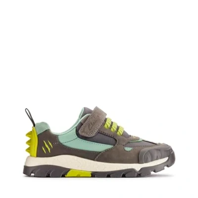 Image of Clarks STEGGY2 PARK Trainers for kids, Size: 11K, Grey/green Leather