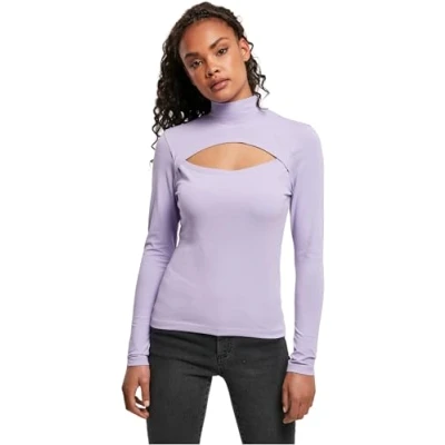 Image of Urban Classics Cutout Turtleneck Long sleeved top, Women&#039;s, Size: XXL, Lavender