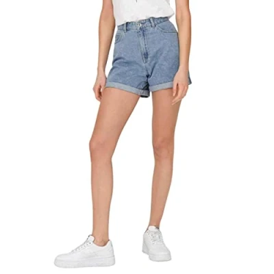 Image of ONLY Women&#039;s High Waisted Shorts 5 Pocket Style Button Fly Zipper Closure Short Bermudas, Light Blue (Light Denim), M
