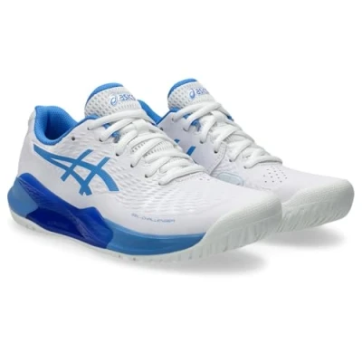 Image of Asics Gelchallenger 14 Multicourt tennis shoes, Women&#039;s, Size: 6, White/blue coast Textile/synthetics