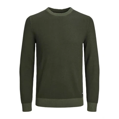 Image of Jack &amp; Jones Jjeglobe KNIT CREW NECK Jumper, Men&#039;s, Size: Small, Dark grey melange