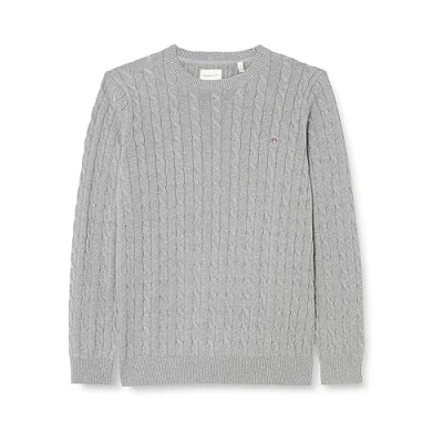 Image of GANT Cable C NECK Jumper, Men&#039;s, Size: XS, Grey melange