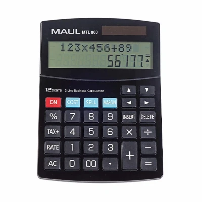 Image of MAUL MTL 800 Commercial Calculator with Functions 12 Digit Display 2 Lines Includes Tax Invoice and Correction Function Solar/Battery Black