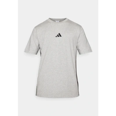 Image of adidas Sportswear Essential Three Stripes Single Basic Tshirt, Men&#039;s, Size: XS, Medium grey heather/black