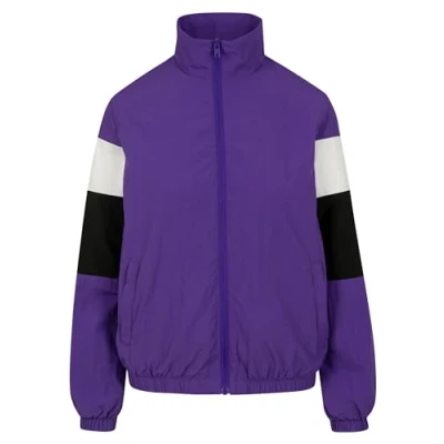 Image of Urban Classics Curvy Ladiescrinkle Track Windbreaker, Women&#039;s, Size: XS, Ultraviolet/blk/wht