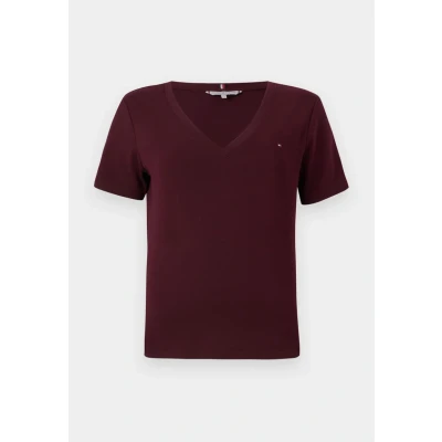 Image of Tommy Hilfiger SLIM CODY V NECK Basic Tshirt, Women&#039;s, Size: XXS, Deep burgundy