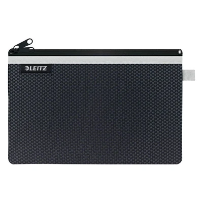 Image of Leitz Wow 2 Pocket Pencil Case, Nylon Zip, Washable, Ideal Storage, Large (23x15cm) Black, 40130095