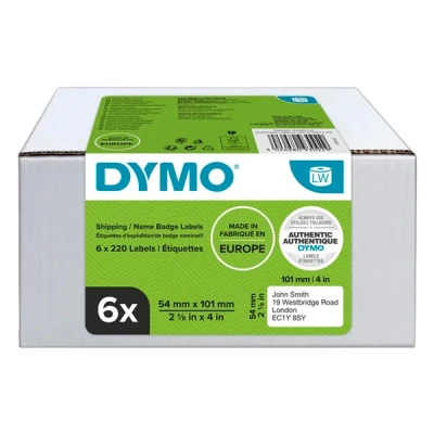 Image of DYMO Authentic LabelWriter Large Shipping Labels/Name Badges 54mm x 101mm 6 Rolls of 220 Easy Peel Labels (1,320 Count) Self Adhesive for Label Makers