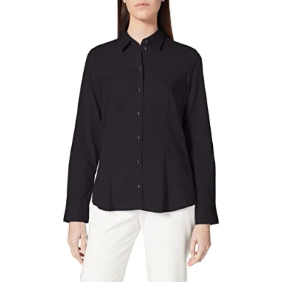 Image of Seidensticker women&#039;s blouse city shirt regular fit long sleeve plain 100% cotton, Black (Black 39), 38