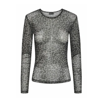 Image of Pieces Women&#039;s Pcninni Ls Mesh Top Noos Bc, Black/Aop:leo., XS