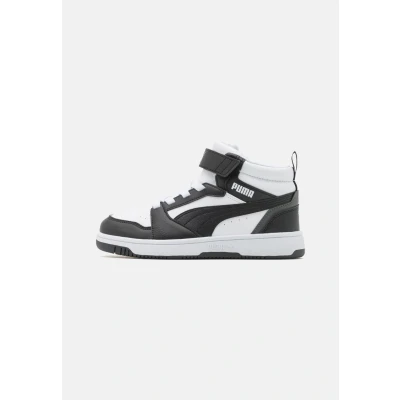 Image of PUMA Rebound V6 MID JR Unisex Hightop trainers for kids, Size: 3.5, White/black High quality imitation leather