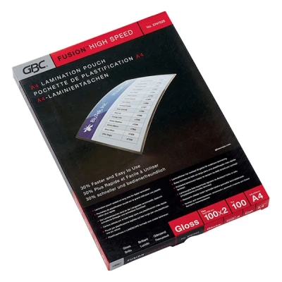 Image of GBC A4 2x100 Micron HighSpeed Gloss Laminating Pouches, Pack of 100, 3747525