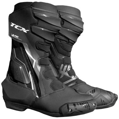 Image of TCX S TR1, Women&#039;s Motorcycle Boot, Sport Boots, Microfibre Upper, Side Elastic Zip and Velcro Closure, Black/White Pearl, Black White 5 UK