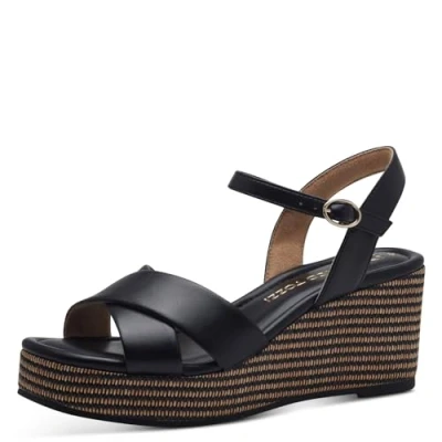 Image of MARCO TOZZI Damen Sandalen mit Keilabsatz Verstellbarem Riemen Bequem, Schwarz (Schwarz), 39 EU