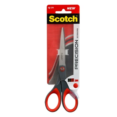 Image of Scotch Precision Office Scissors with Stainless Steel Blades 18 cm Ideal for Precise Cutting, Good Right Hand Use and Left Grey/Red Colour