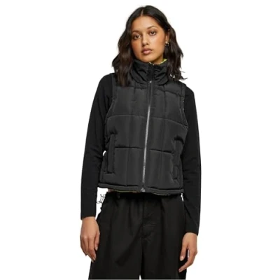 Image of Urban Classics Reversible Cropped Puffer Waistcoat, Women&#039;s, Size: 4XL, Black frozenyellow