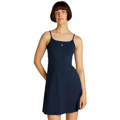 Image of Tommy Jeans Essential Strap Flare Jersey dress, Women&#039;s, Size: XS, Dark night navy