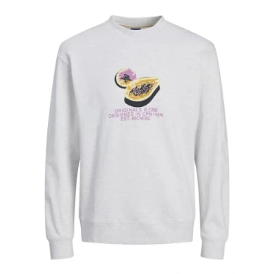 Image of JACK &amp; JONES Men&#039;s Jortampa Branding Sweat Crew Neck Sweatshirt, White Melange, XS