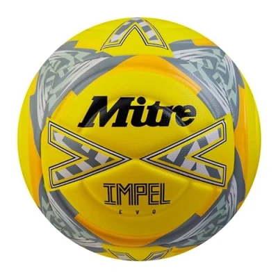 Image of Mitre Impel Evo Football Durable Training Ball Hyperseam Technology, Fluo Yellow/Black/Circular Grey, 3