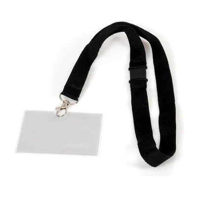 Image of EUROPEL Textile Lanyard Black, with Clear PVC Card Holder, 121280, 5 Pack.