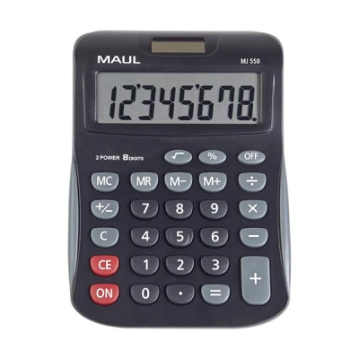 Image of MAUL Calculator MJ 550 Large Display with 8 Digits Standard Functions for Office, Home, School Solar Battery Use in the Dark Function Keys Coloured Black