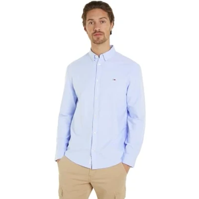 Image of Tommy Jeans Entry REG Oxford Shirt, Men&#039;s, Size: 34, Moderate blue