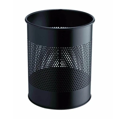 Image of Durable Metal Round Waste Bin Black 15 Litre Capacity Stylish 165 mm Perforated Ring Basket for Offices, Schools, Home, etc.