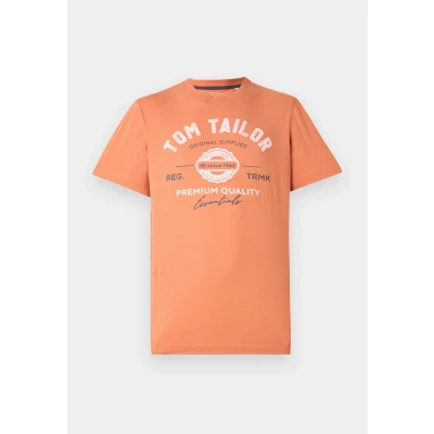 Image of TOM Tailor LOGO TEE Print Tshirt, Men&#039;s, Size: Medium, Brick orange