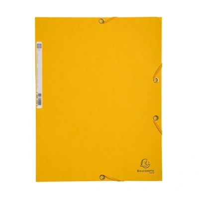 Image of Exacompta Ref. 55509E 1 folder with elastic bands pockets 3 flaps in 400 g/m2 glossy card dimensions 24 x 32 cm for A4 format documents yellow color