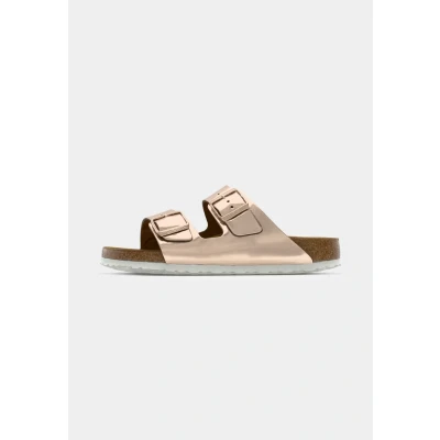 Image of Birkenstock Arizona NL SFB Narrow Mules, Women&#039;s, Size: 3.5, Metallic copper Leather