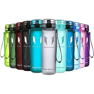 Image of Super Sparrow Sports Water Bottle 1000ml Non Toxic BPA Free &amp; Eco Friendly Tritan Co Polyester Plastic For Running, Gym, Yoga, Outdoors and Camping