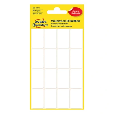 Image of Avery Mini Organisation labels self adhesive (White, Rounded rectangle, 29 x 18 mm, Paper)