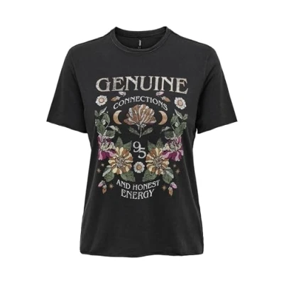 Image of ONLY LUCY REG S/S NOOS Print Tshirt, Women&#039;s, Size: Large, Black/genuine