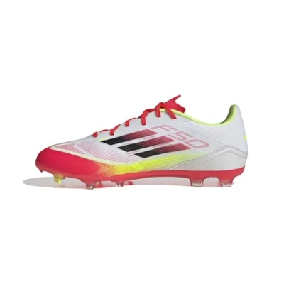 Image of adidas Performance F50 League FG/MG Moulded stud football boots, Men&#039;s, Size: 5, Footwear white/core black/solar yellow Textile/synthetics